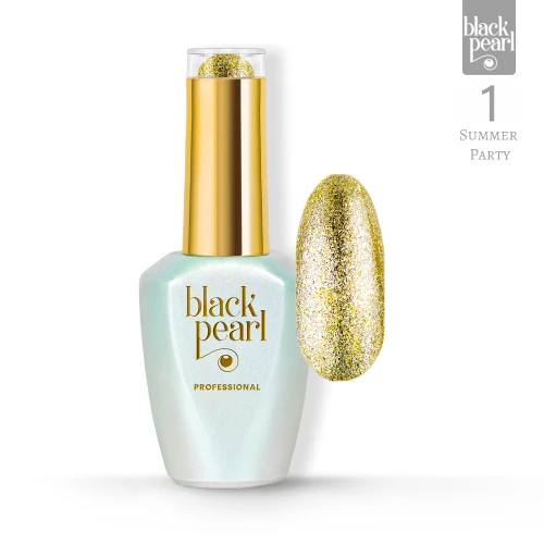 Lakier hybrydowy złoty z drobinkami 10 ml – Summer Party 1