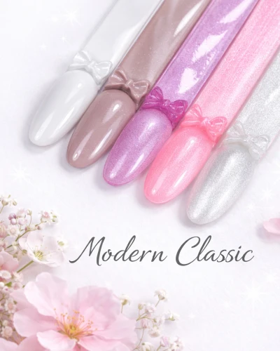Zestaw lakierów hybrydowych Modern Classic – perłowe nude i róż 5x10 ml