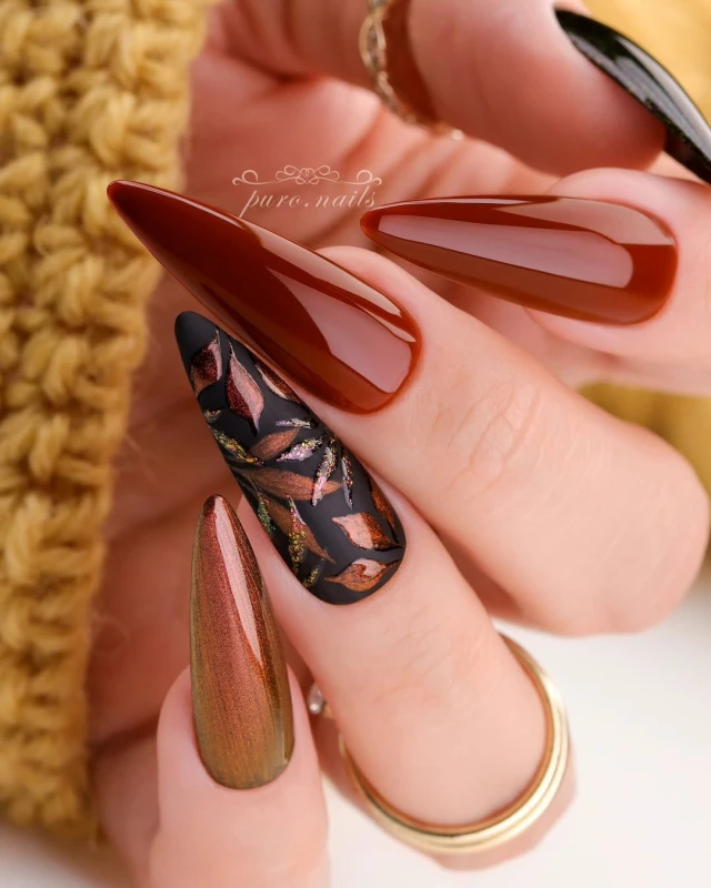 ciemny brązowy manicure hybrydowy elegancki