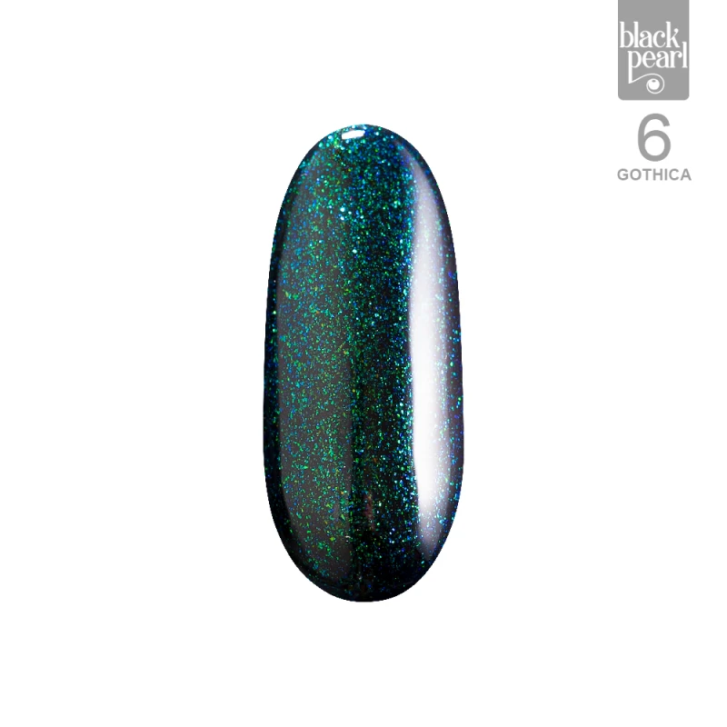 czarne paznokcie shimmer zielony efekt manicure