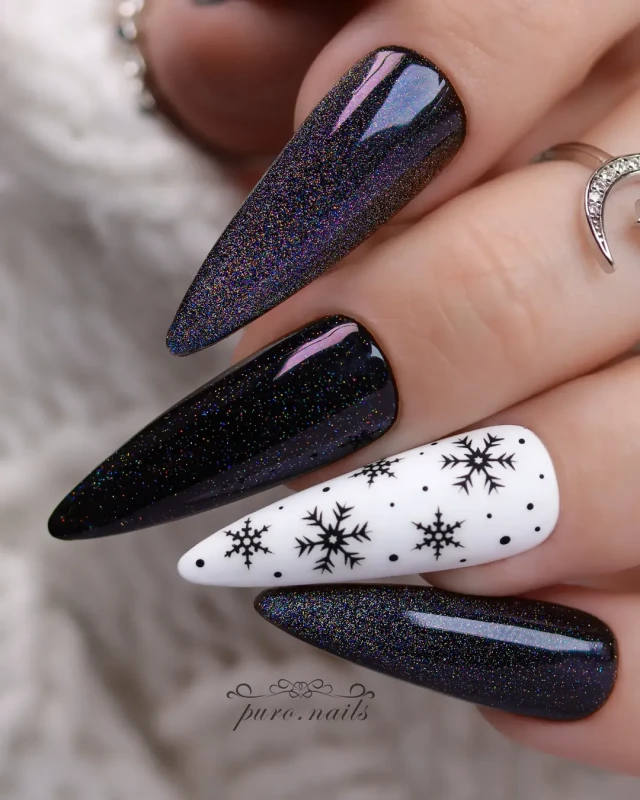 manicure hybrydowy czarny błyszczący multikolor