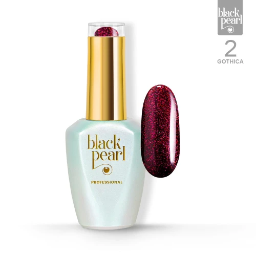 Lakier hybrydowy czarny z różową drobinką 10 ml – Gothica 2 efekt pink glow