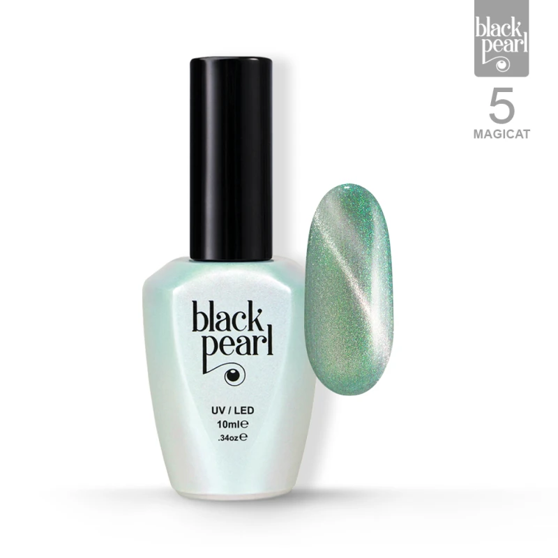 lakier hybrydowy cat eye zielony MagiCat 05 butelka i wzornik