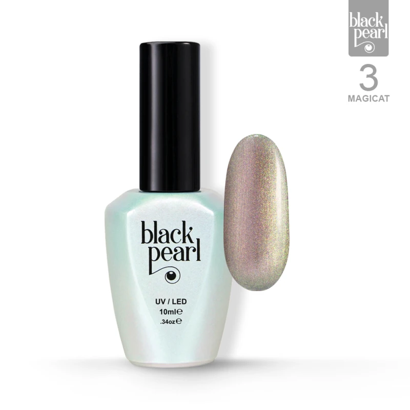 lakier hybrydowy cat eye złoty MagiCat 03 butelka i wzornik