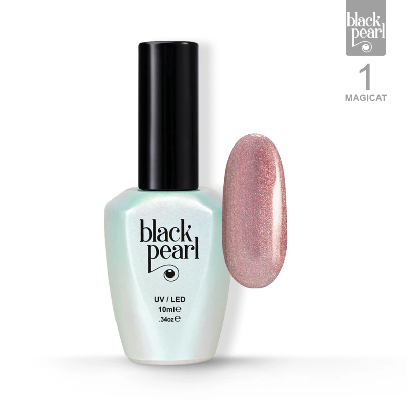 lakier hybrydowy cat eye różowy MagiCat 01 butelka i wzornik