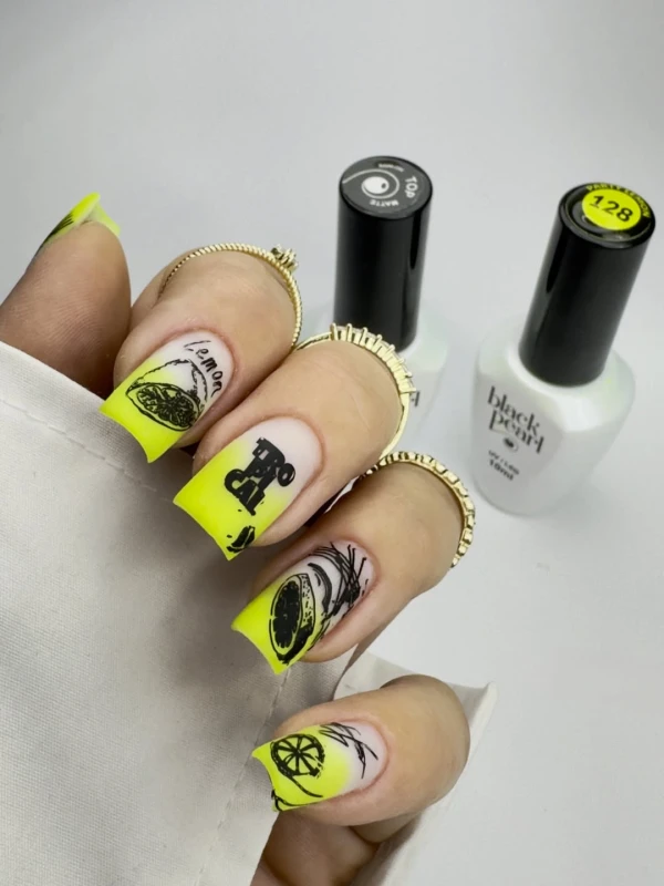 manicure hybrydowy neonowy żółty lato