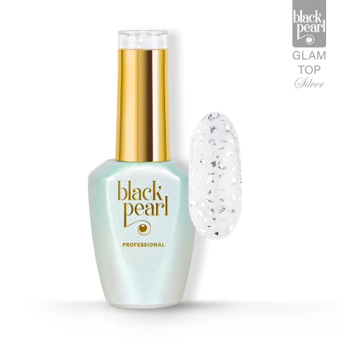 Top hybrydowy srebrny z drobinkami no wipe 10 ml – Glam Top Silver No Wipe efekt sparkle