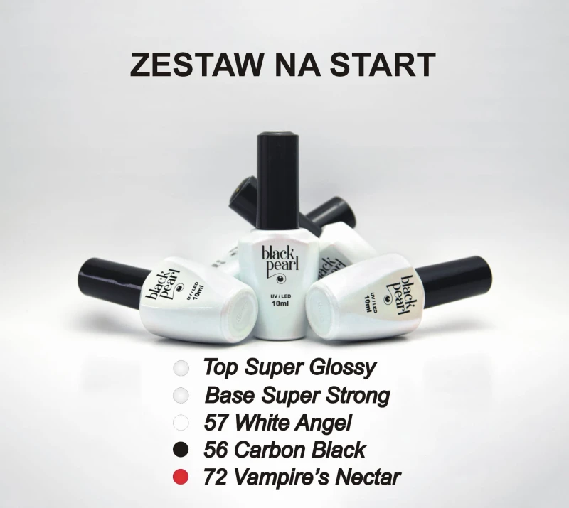zestaw lakierów hybrydowych baza top czarny biały czerwony BPNails