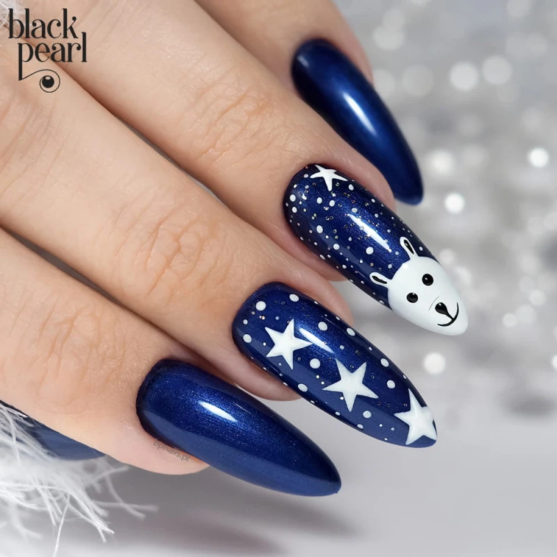 paznokcie granatowe glitter ocean stylizacja